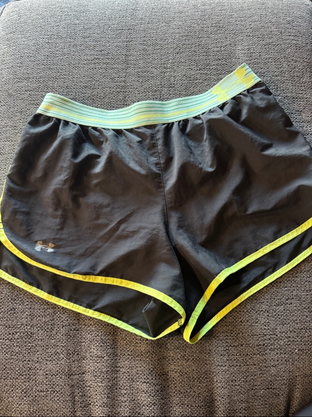 Under Armour Women’s Black Athletic Shorts with Yellow-Green Trim